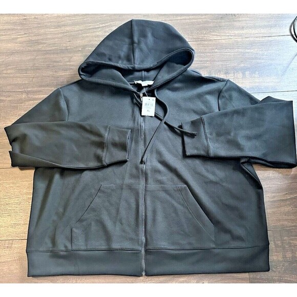 And Now This Women's Scuba Zip-Front Hooded Sweatshirt w.Pockets Deep Black XL - Picture 4 of 6